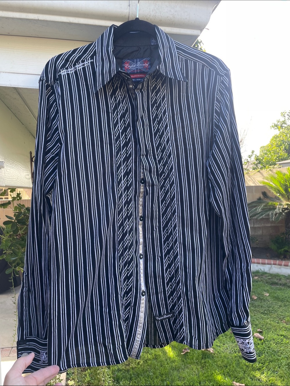 Vintage English Laundry Black and White Vertical Stripe Button-Down Shirt